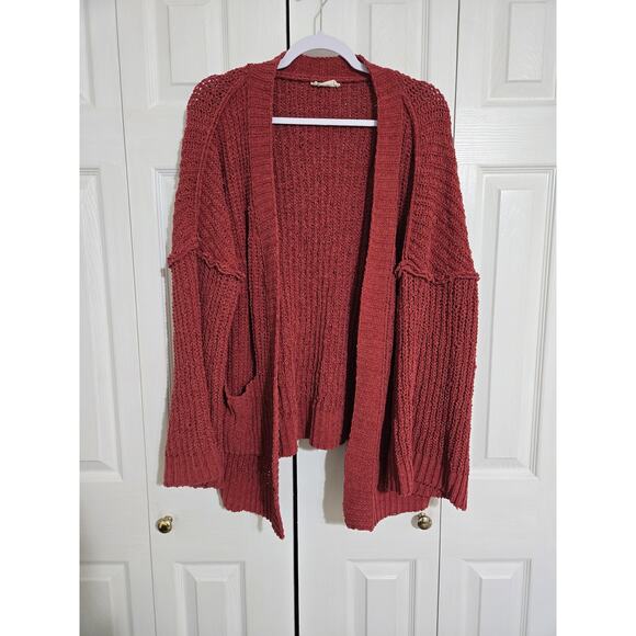 New in large women's maroon chunky knit open front cardigan - Picture 1 of 9
